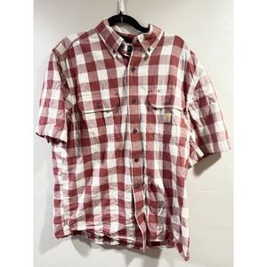 Carhartt Shirt Mens Medium Red Plaid Loose Fit Midweight Short Sleeve 0230